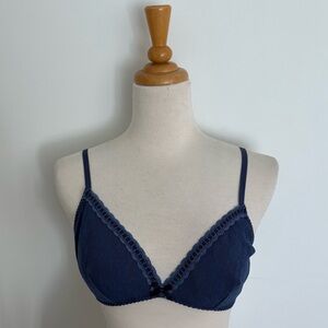 Cosabella Amore Womens Bralette Large Blue Lace Trim Wireless Comfy Semi Sheer